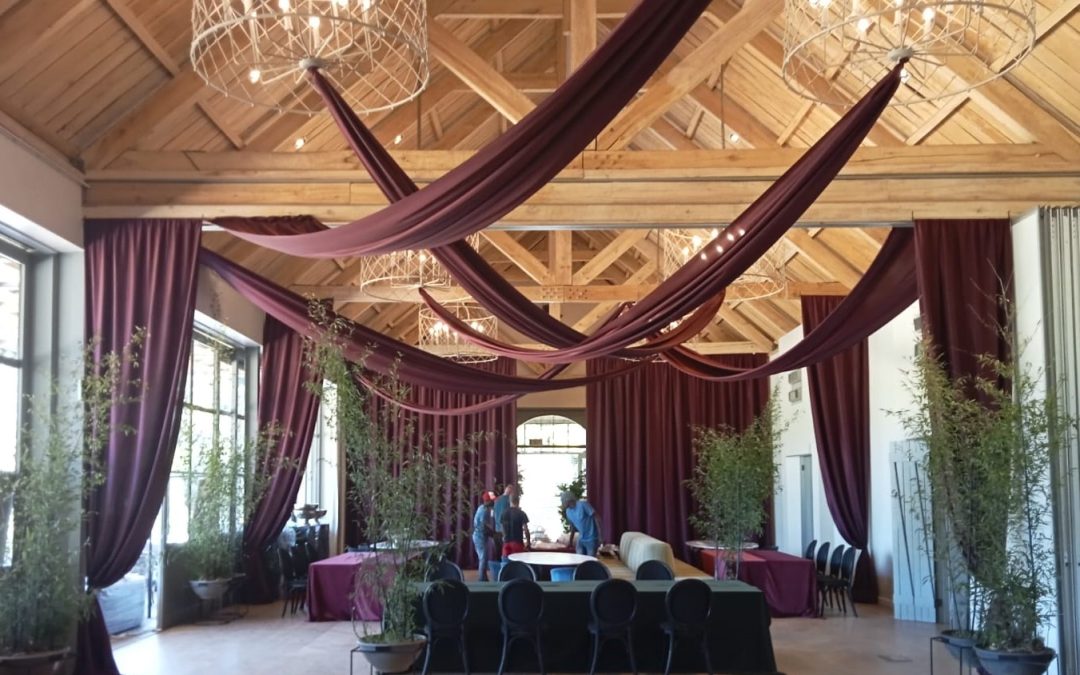 Burgundy draping swags and drops at Boschendal Wine Estate